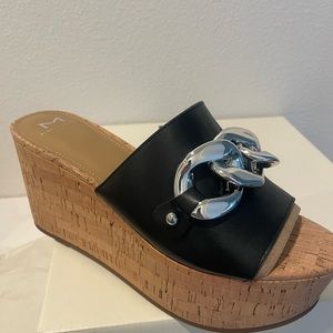 Mar fisher black leather wedge sandals